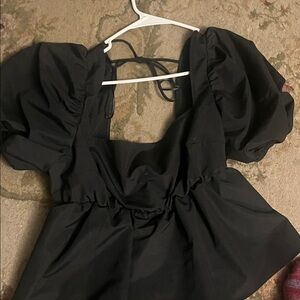 Divided Black Puff Sleeve Blouse
